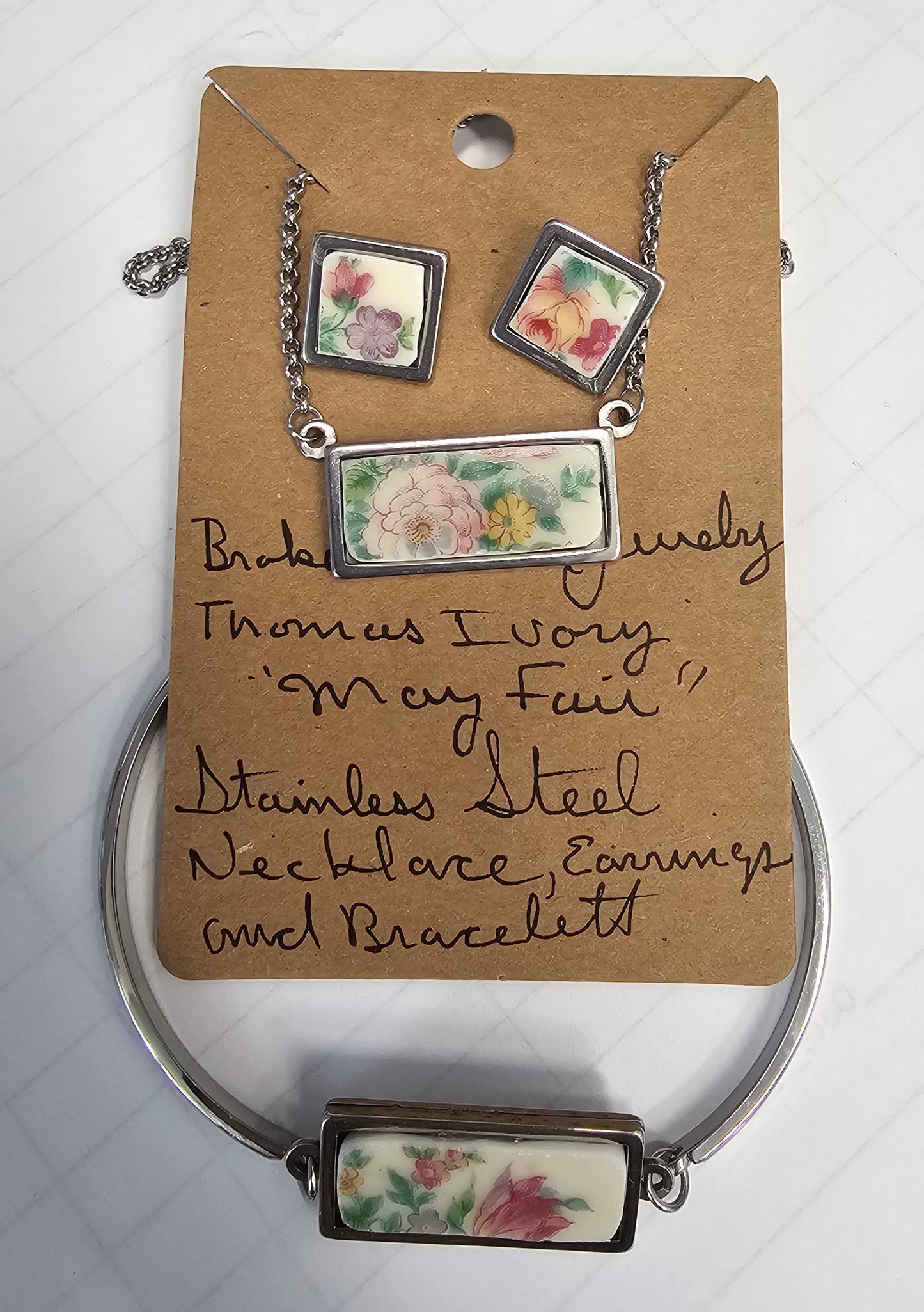 Virginia Coyle -Florals, Broken China Necklace, Earring and Bracelet Set