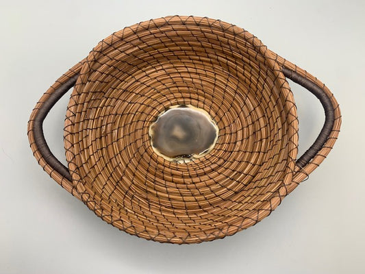 Nina Buzby - Round Basket With Agate Center And Wrapped Handles