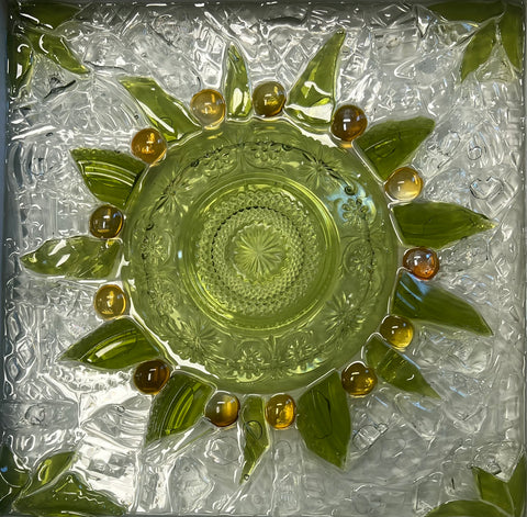 Rita Cutler - Green Plate Abstract Glass Mosiac