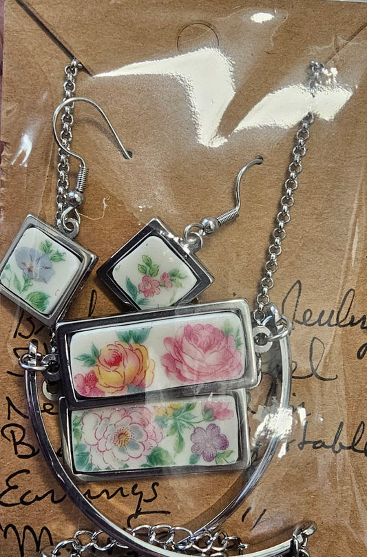 Virginia Coyle - Roses, Broken China, Necklace, Earring and Bracelet Set