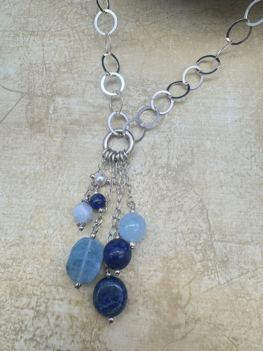 Jim and Linda Harrison -Aquamarine, Lapis and Pearl Necklace