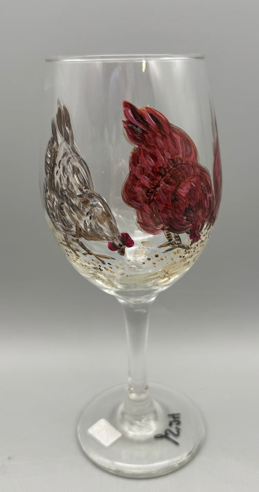 Jennifer Schroeder- Chickens Wine Glass