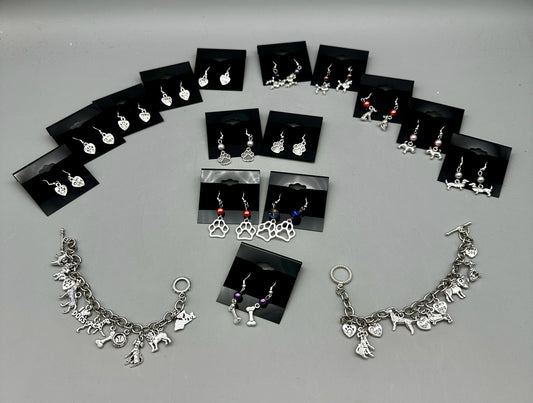 Dog charm earrings and bracelets