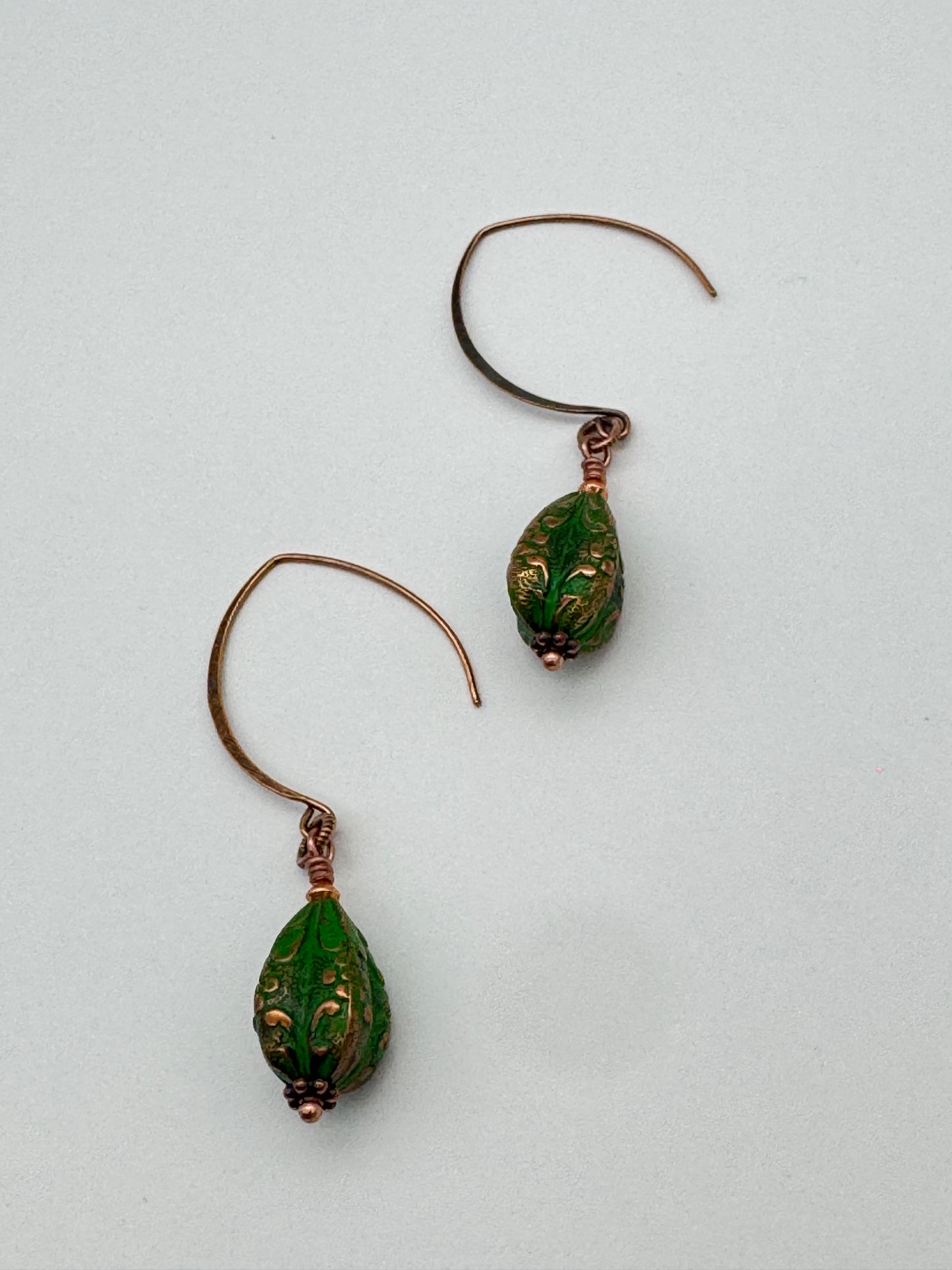 Denise Bush-Copper Drop Green Earrings