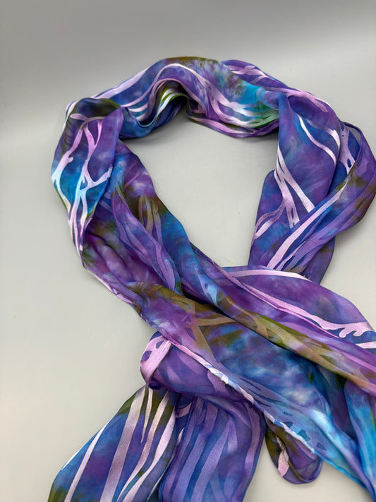 Robin Grabinska-Purple Burn Out  Silk Scarf