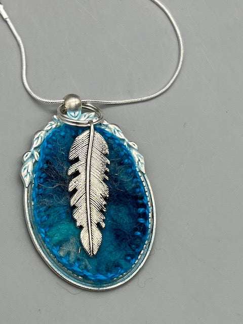 Joyce Pully- Oval Felted Blue Necklace