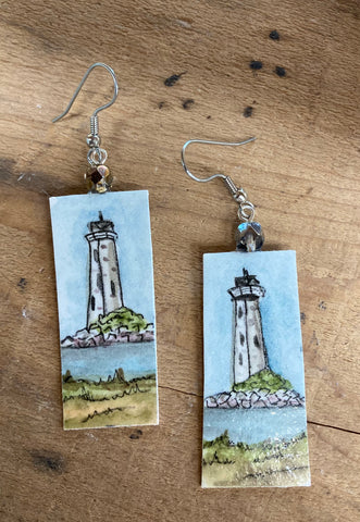 Jennifer Schroeder- Watercolor New Point Lighthouse Earrings