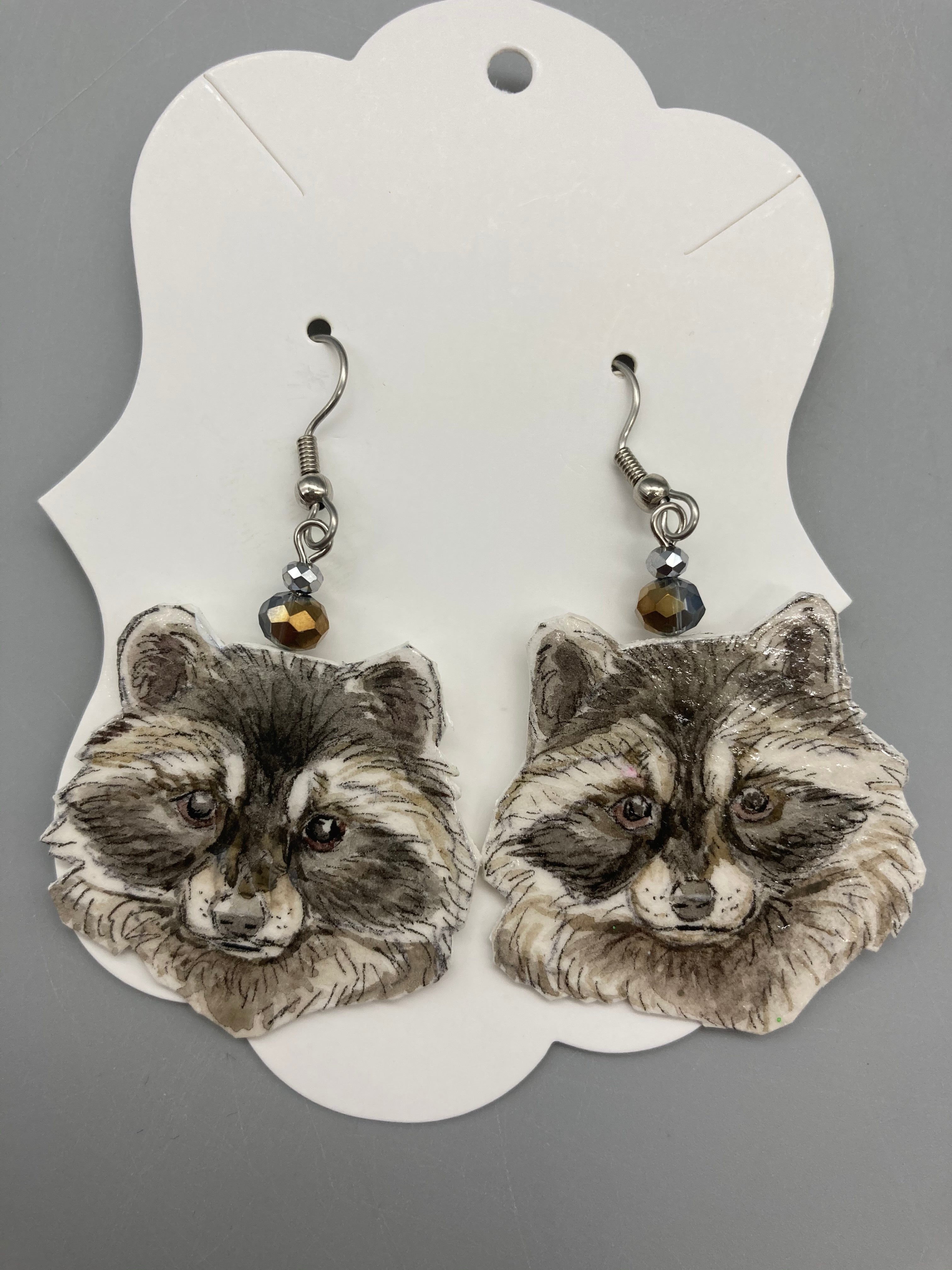 Jennifer Schroeder- Watercolor Racoon Earrings